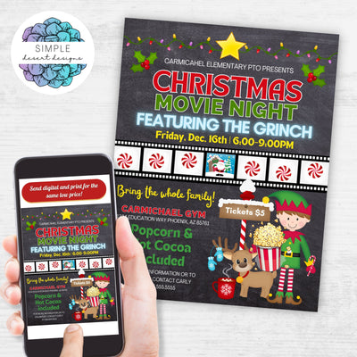 christmas movie night invitation flyers