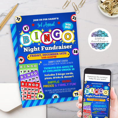 colorful bingo night fundraiser invitation with space for event details