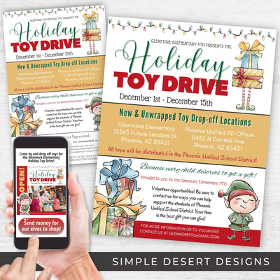 whimsical holiday toy drive flyers bundle