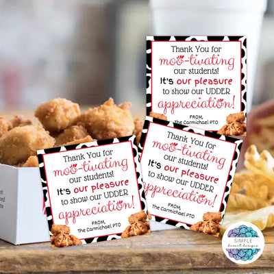 thank you for mootivating our students, its our pleasure to show our udder appreciation teacher appreciation chicken nugget gift tags