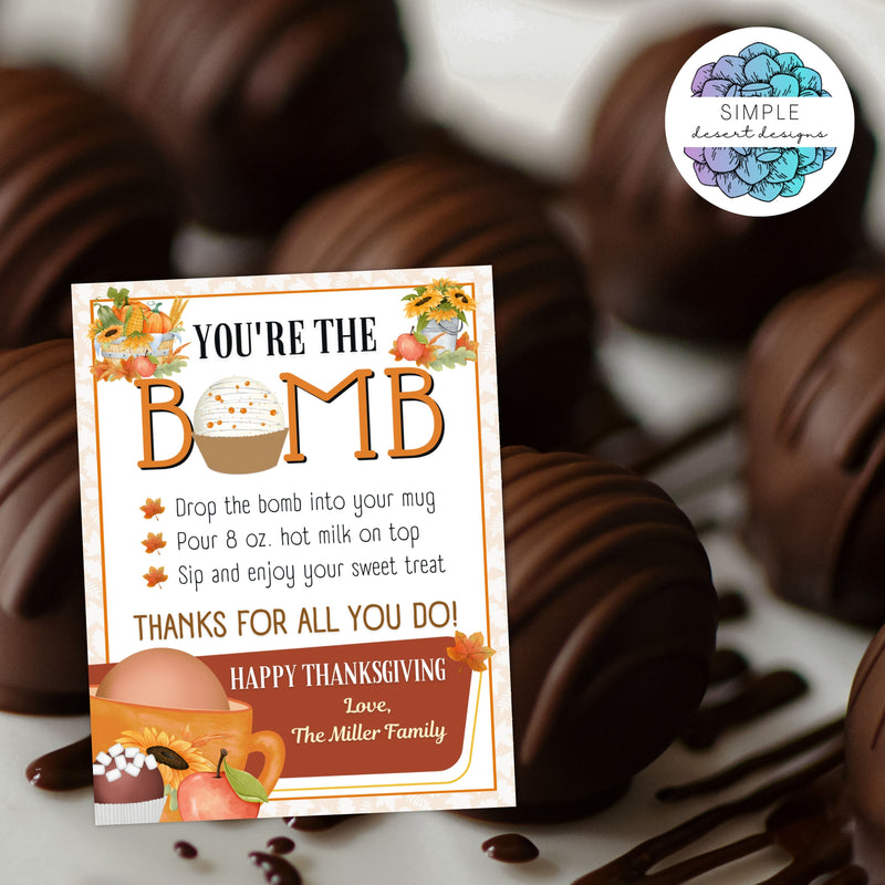 thanksgiving theme chocolate bomb gift tags for thank you gifts