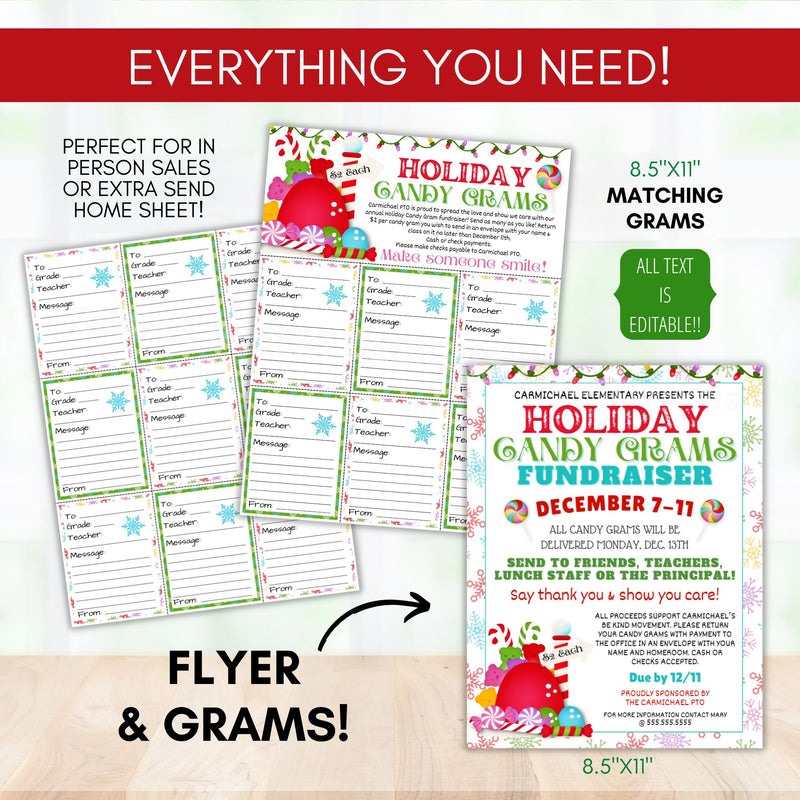 holiday candy gram fundraiser flyer bundle with candy grams sheet and flyer templates