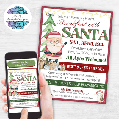 East to edit breakfast with santa event fundraiser flyers for schools church community fundraiser ideas