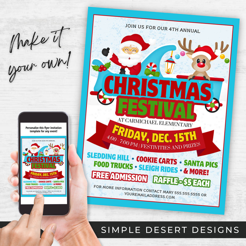 customizable christmas festival flyers for school or church fundraiser events