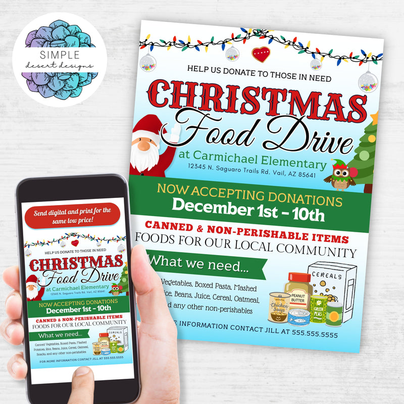 holiday food drive flyers for christmas canned food fundraiser