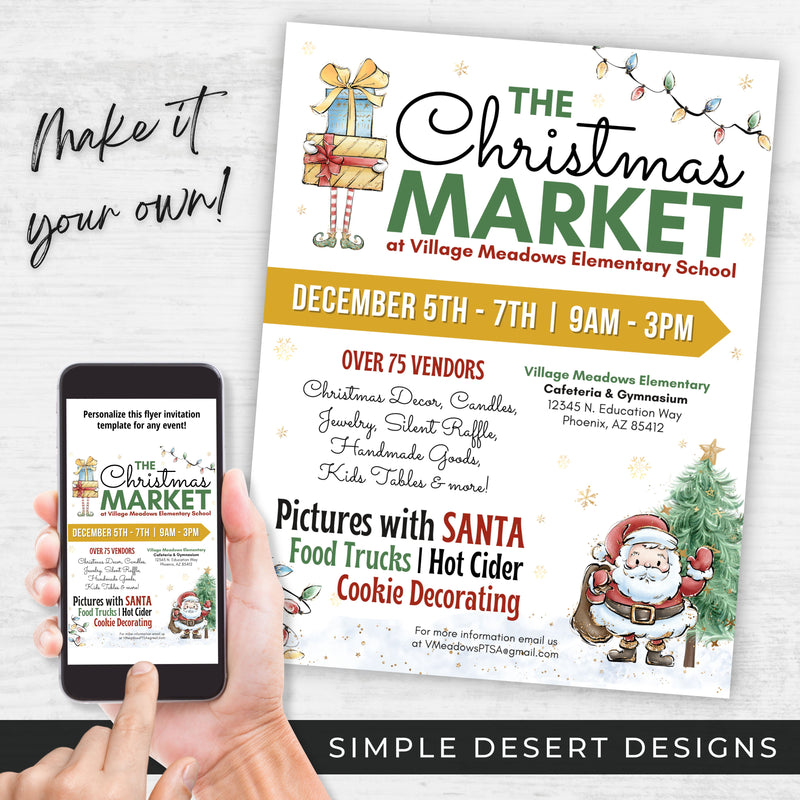 cute christmas market or christmas craft fair bazaar flyers for school or church fundraiser ideas