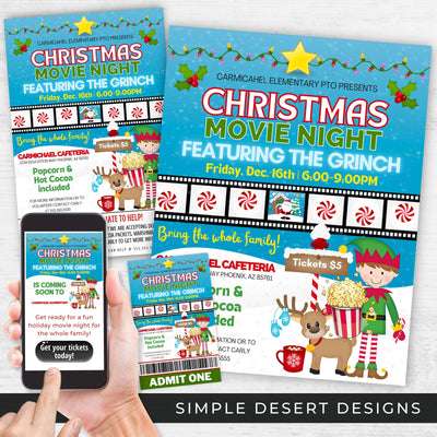 the best christmas movie night flyers for holiday movie night invitations and ticket templates with social media post templates