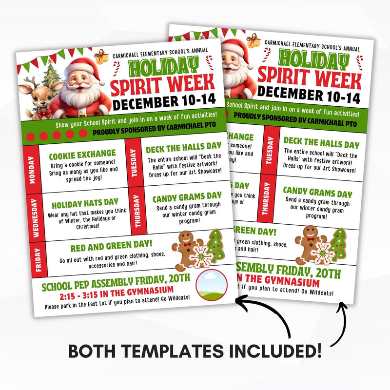 2 for the price of 1 spirit week flyers for christmas holiday fun at school or work with and without logo image space