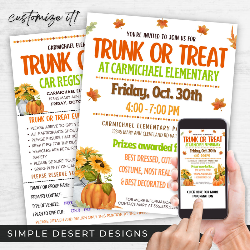 fall themed church or school trunk or treat flyers