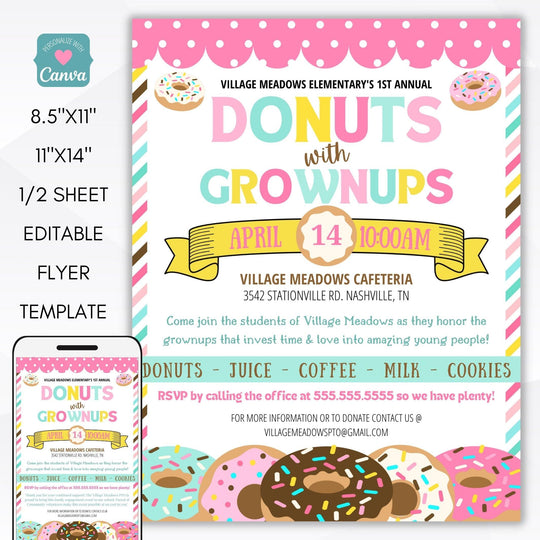 Donuts With Grownups Invite Flyer BUNDLE – Simple Desert Designs