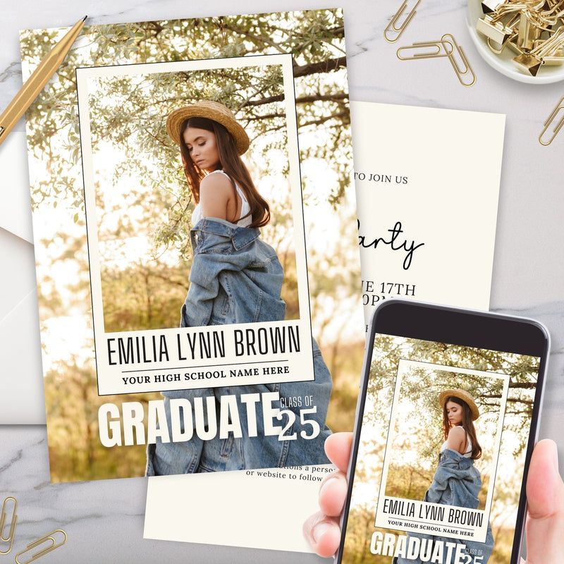 customizable high school or college graduation announcement for grad party or ceremony invitation