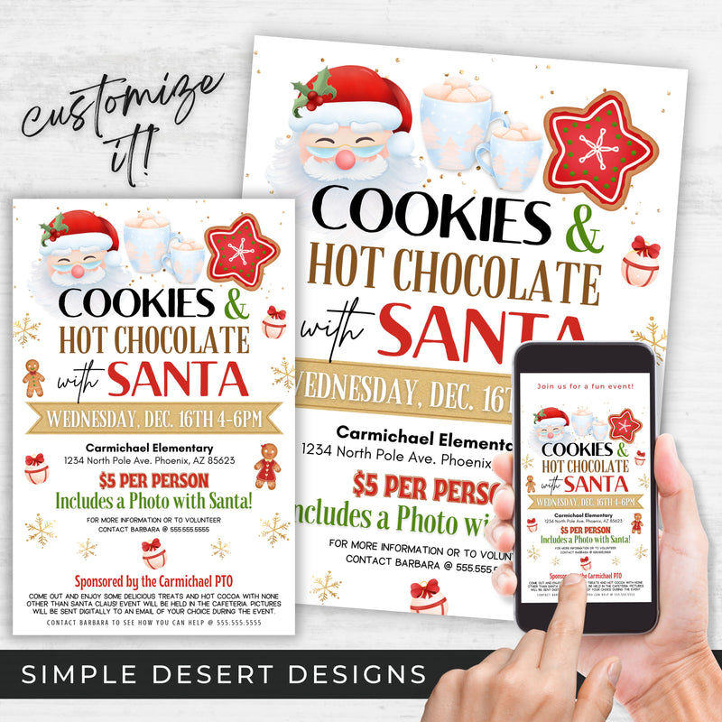 customizable cookies and hot chocoalte with santa flyers set