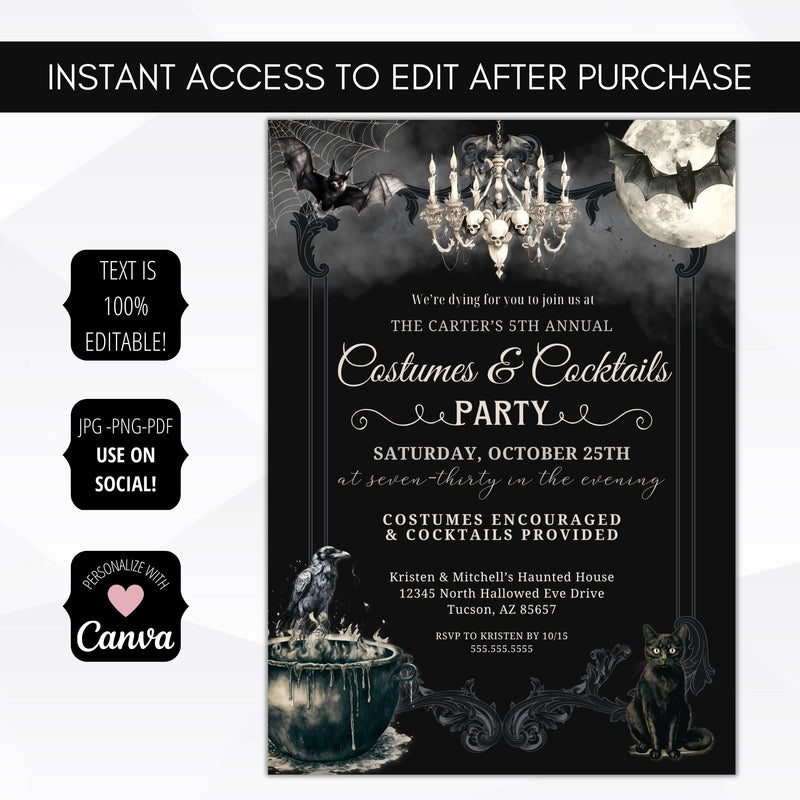 vintage halloween party invitations for adults with customizable text