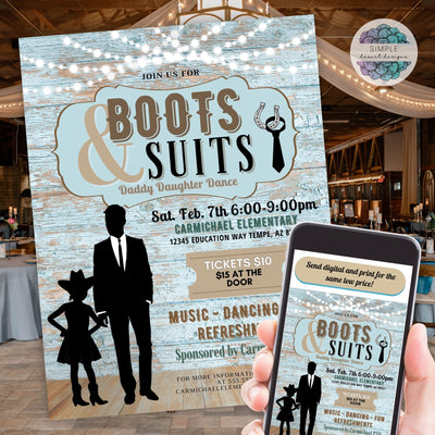 cute boots and suits theme country western barn dance flyer invitations