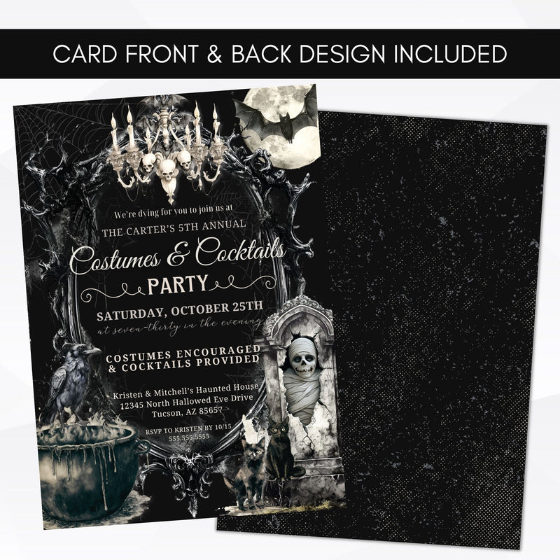 persoanlized halloween party invites for adutls with gothic haunted house theme