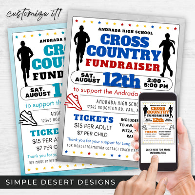 fully customizable cross country fundraiser flyer for track and field or running event invitations