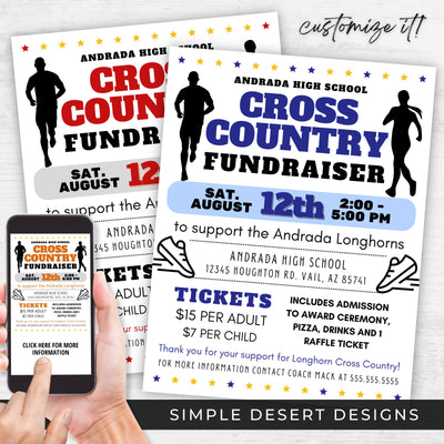 running theme fundraiser flyers for cross country or any track team fundraising event