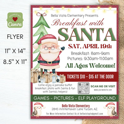 persoanlized qr code flyer invitations for breakfast with santa fundraiser event