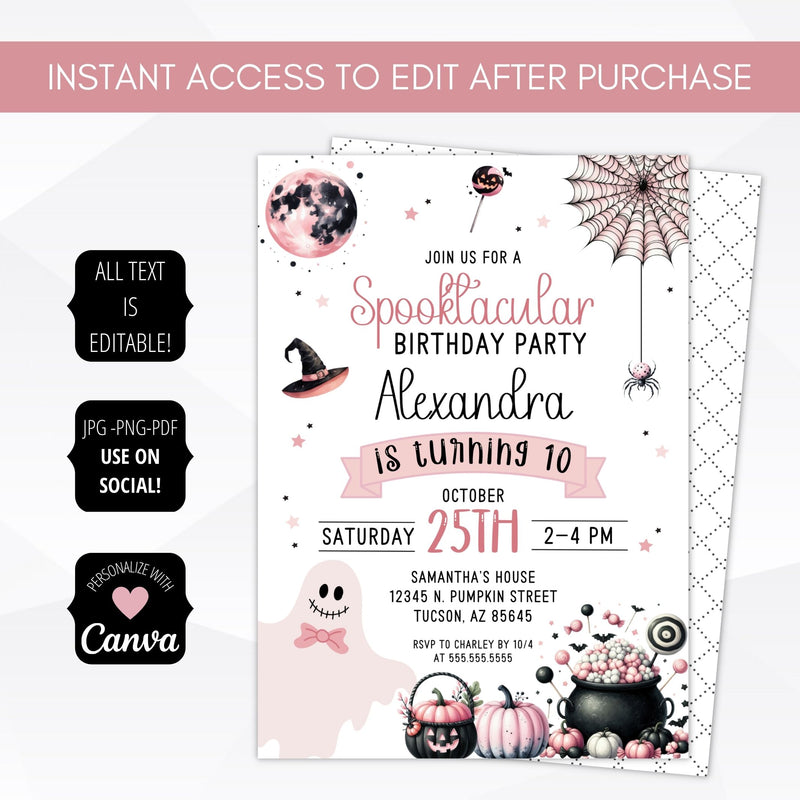 personalized halloween birthday party invitaitons for little girls