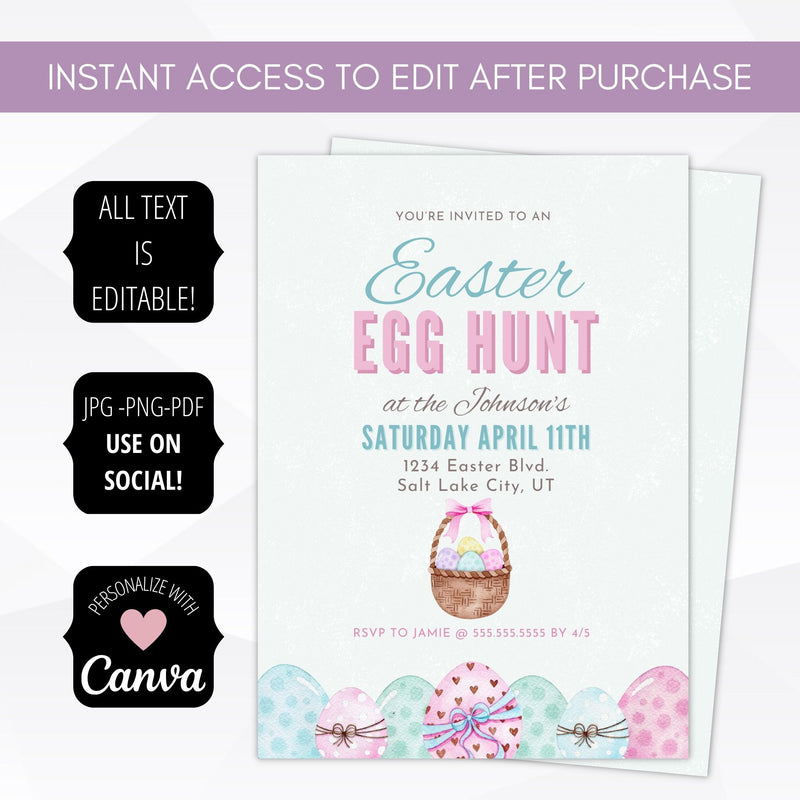 personalized easter party invitation for egg hunt brunch or easter bunny event