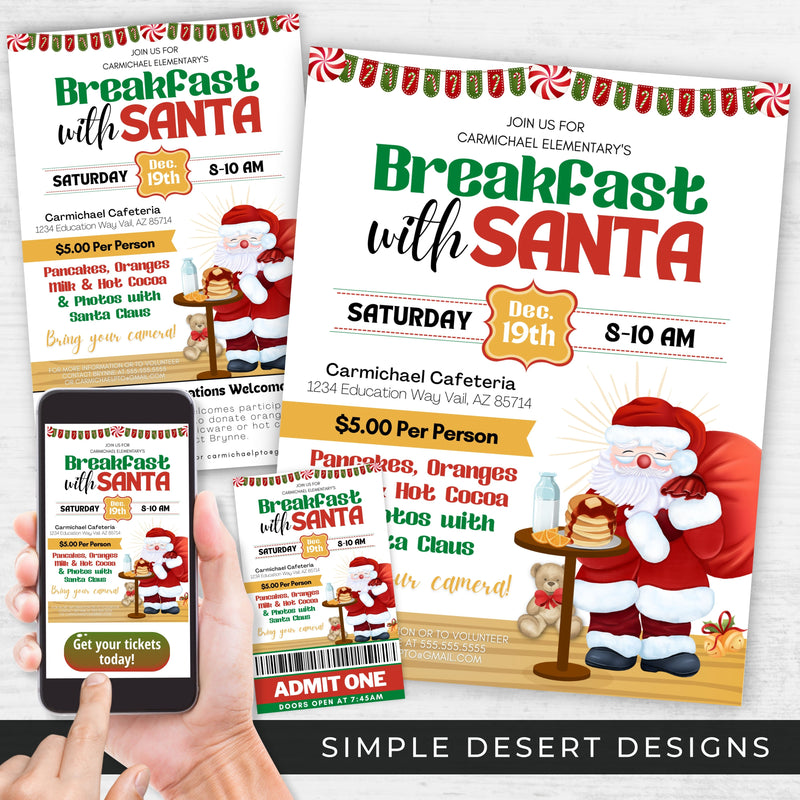 cute breakfast with santa flyer invitations and ticket templates with social media templates