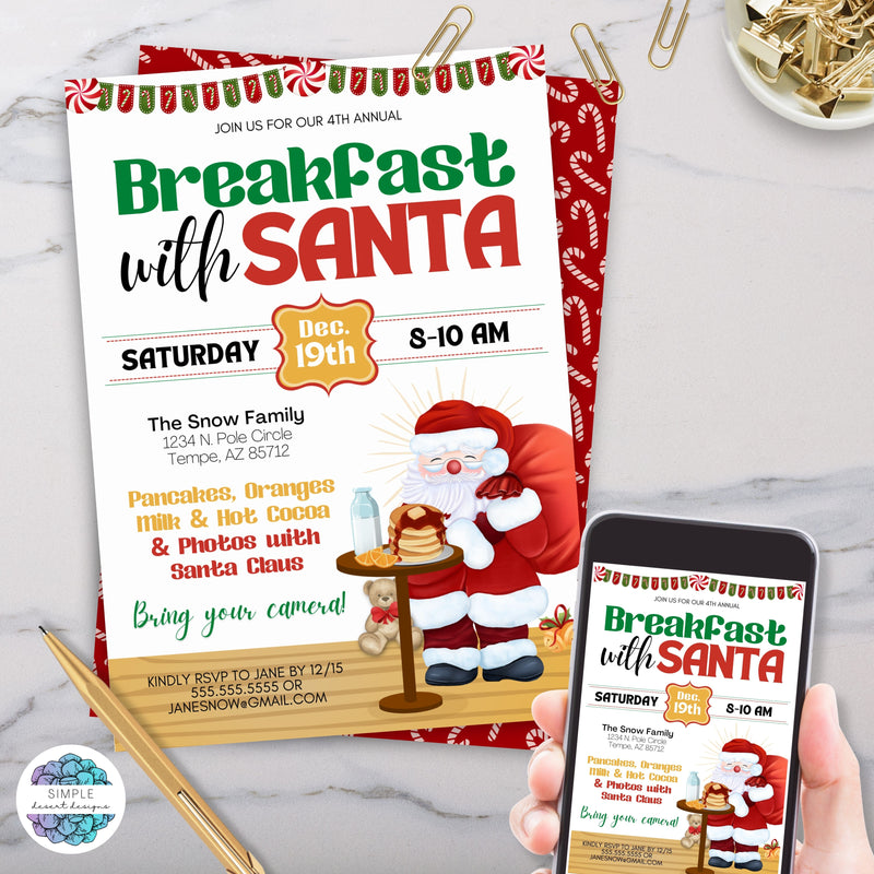 breakfast with santa claus invitation for fun christmas party for kids ideas