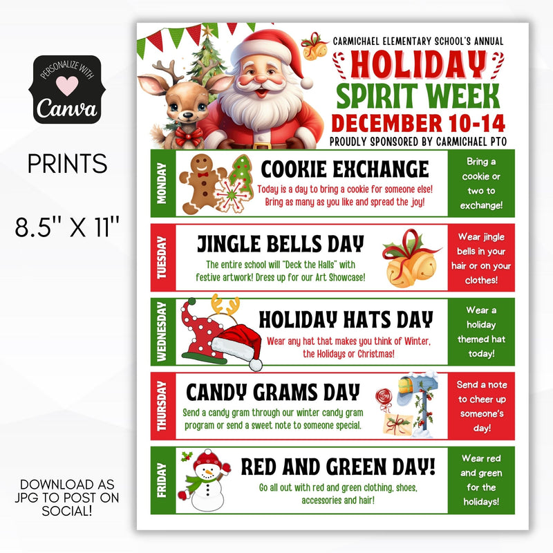 fun christmas spirit week flyers template