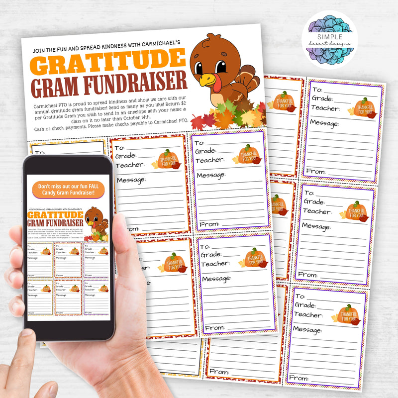 fall theme gratitude grams for school church office thanksgiving fundraiser