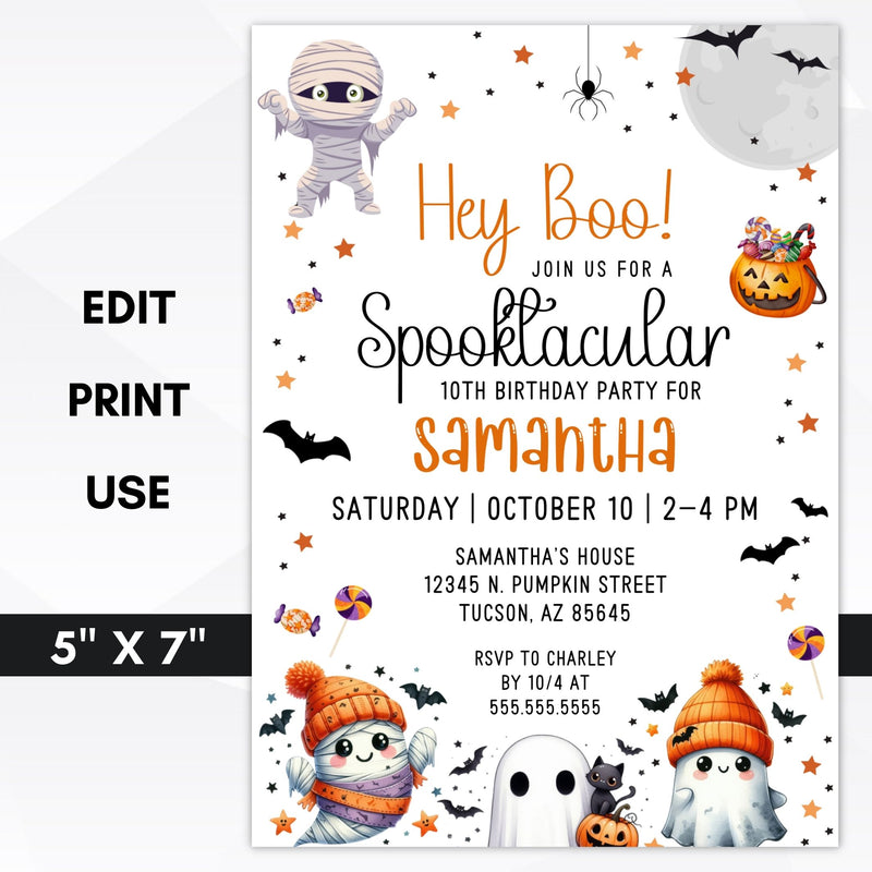 hey boo cute halloween theme birthday party invitations