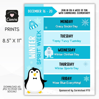 december january february spirit week flyer templates