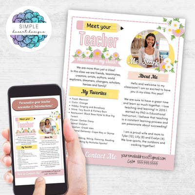 daisy theme meet the teacher newsletter flyer digital and printed