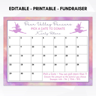 pink and purple dance cash calendar template