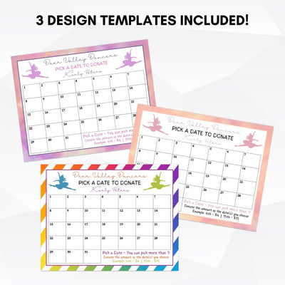 set of 3 unique designs in one calendar fundraiser template bundle