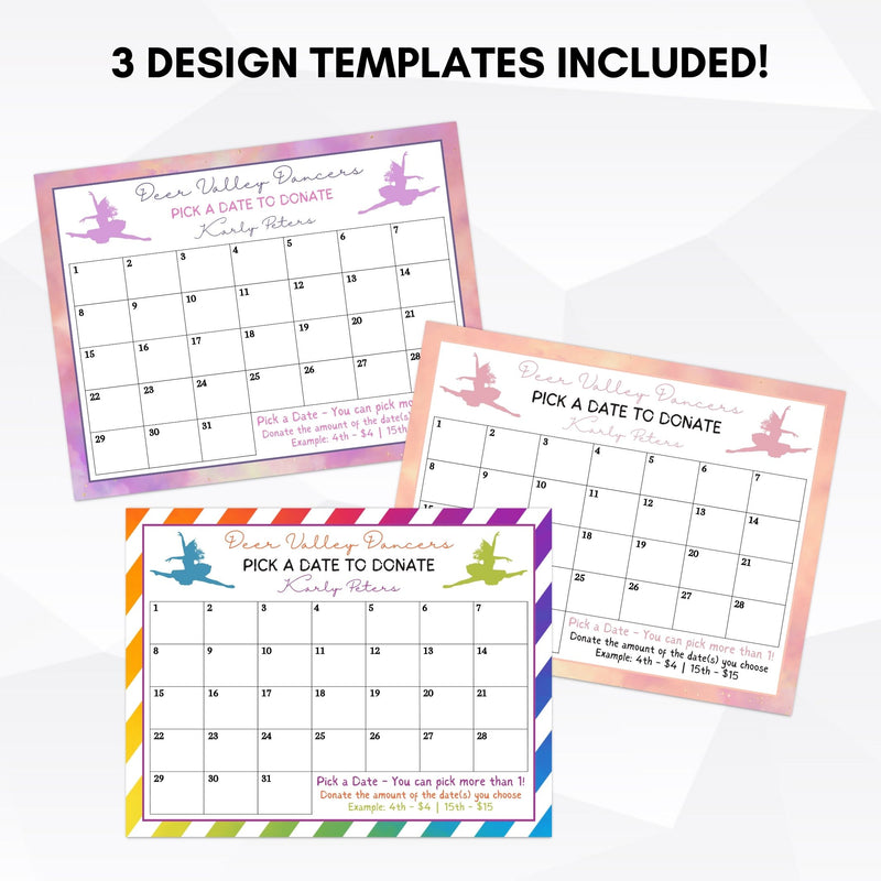 set of 3 unique designs in one calendar fundraiser template bundle