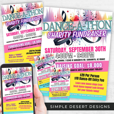 all in one danceathon fundraiser flyer ticket template and social media bundle