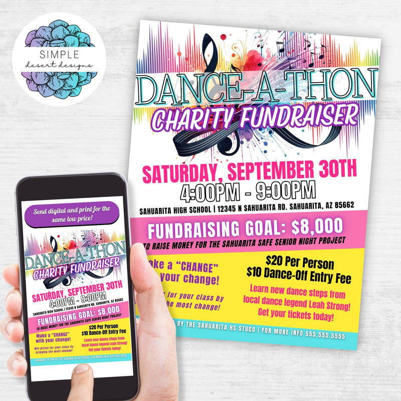 colorful danceathon fundraiser flyers