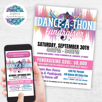 colorful fun dance a thon fundraiser flyer for any dance or music fundraising event