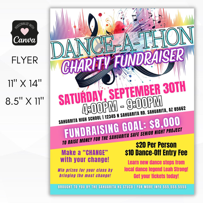 charity event dance a thon fundraiser flyer set