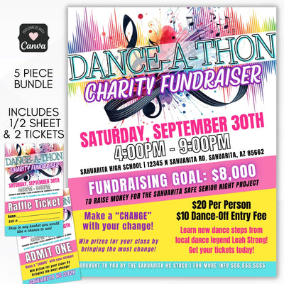 dance a thon fundraiser event flyer raffle ticket and entry ticket templates