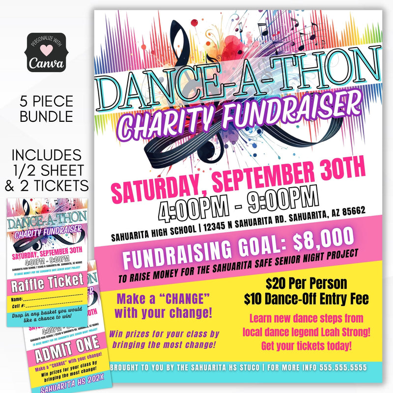 dance a thon fundraiser event flyer raffle ticket and entry ticket templates