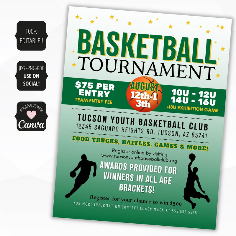 green and gold basketball tournament flyer invitational poster