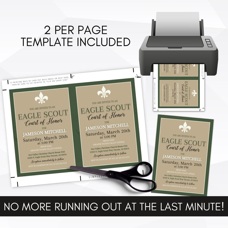 2 per page diy eagle scout court of honor invitation template with cut lines