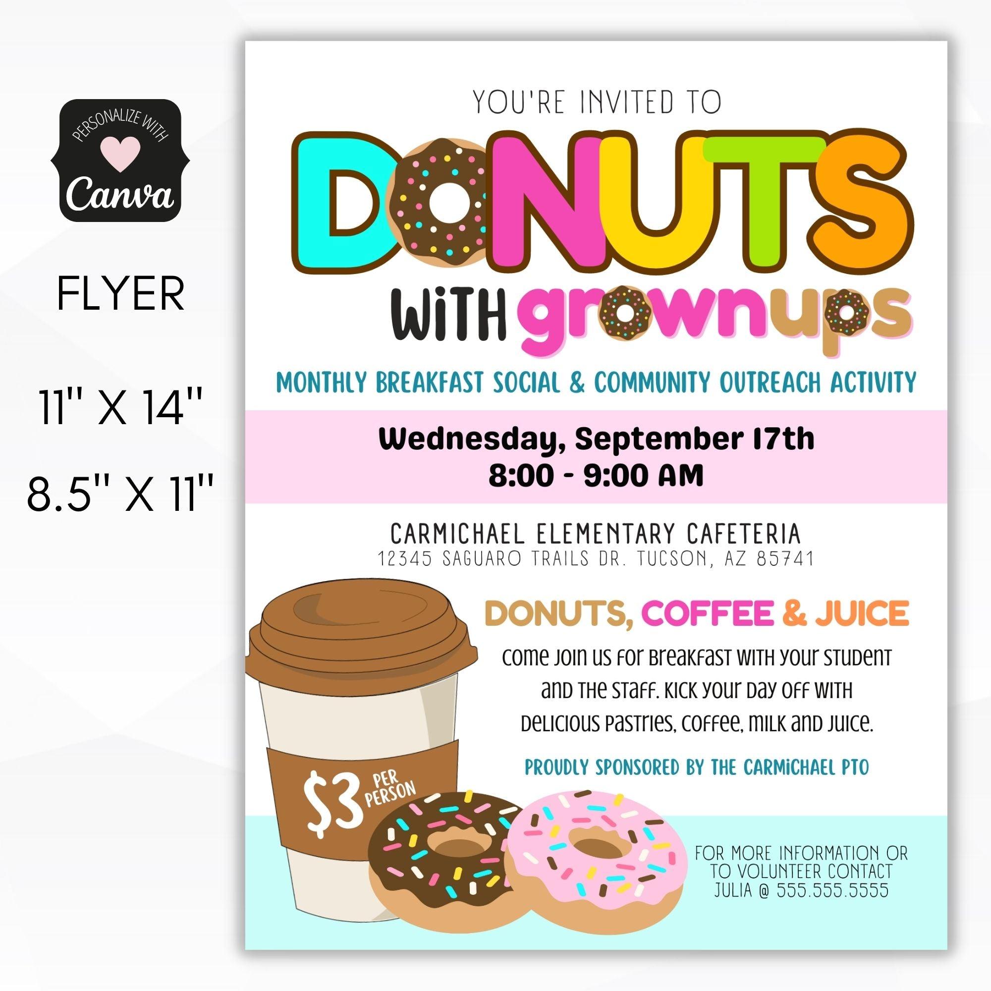 Donuts With Grown Ups Fundraising Flyer – Simple Desert Designs