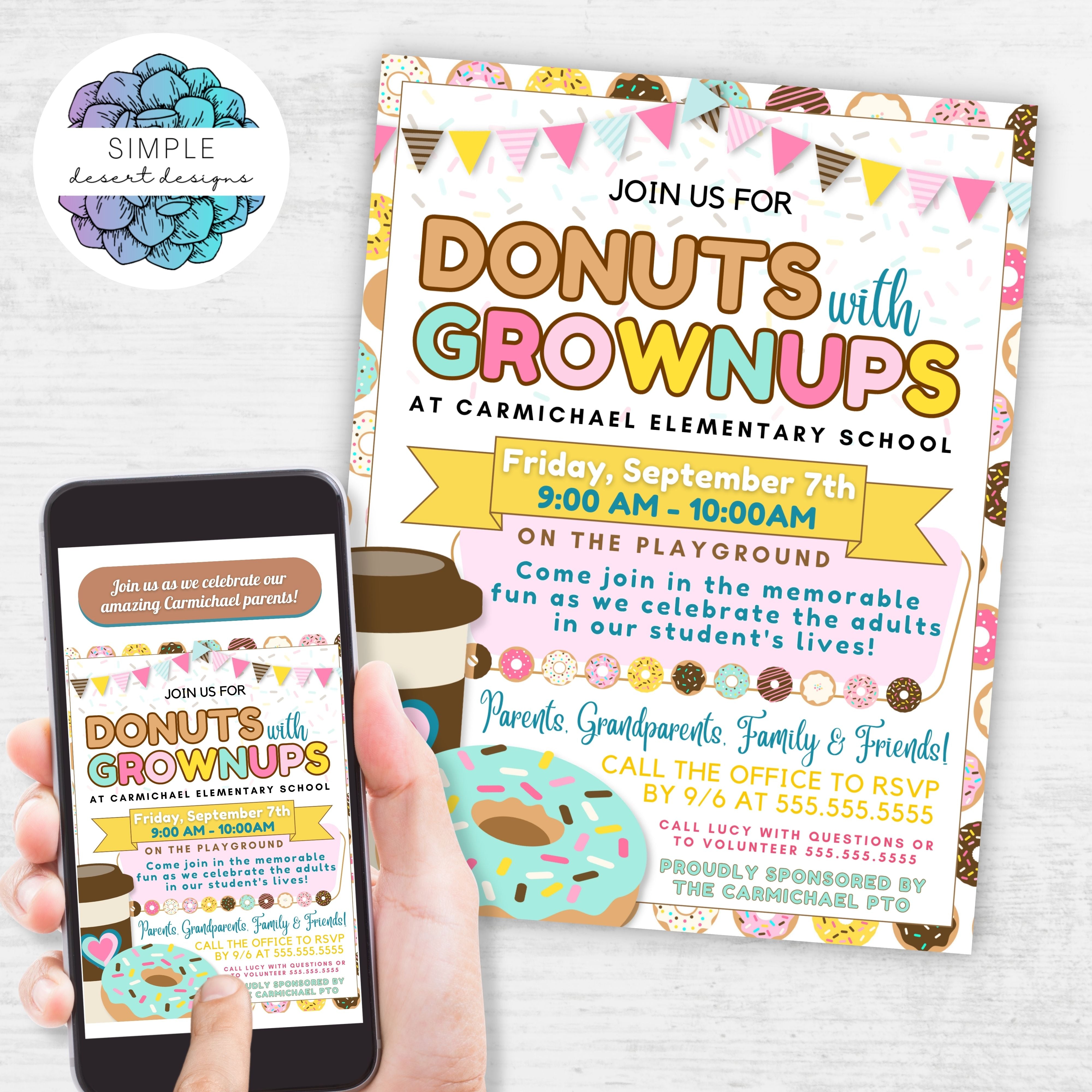 Cute Donuts with Grownups Flyer – Simple Desert Designs