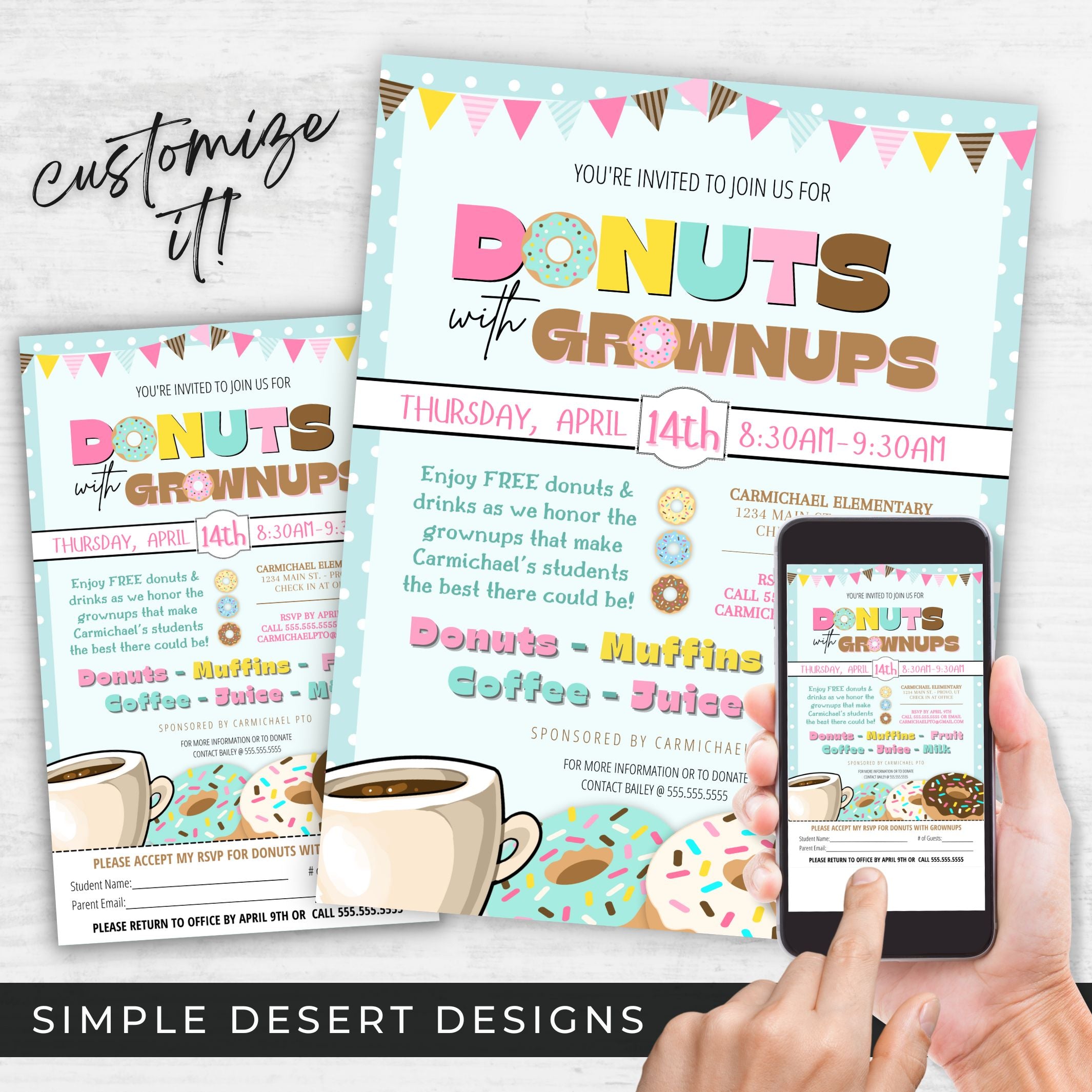 Donuts With Grownups Invite Flyer Set – Simple Desert Designs