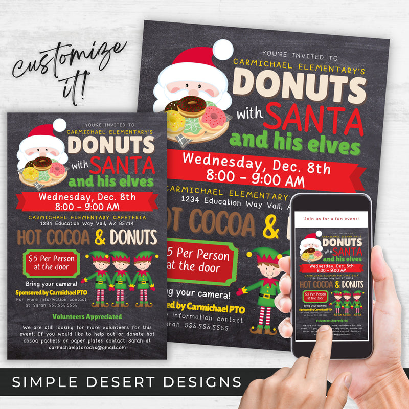 cute donuts with santa claus flyers set for winter christmas holiday fundraiser