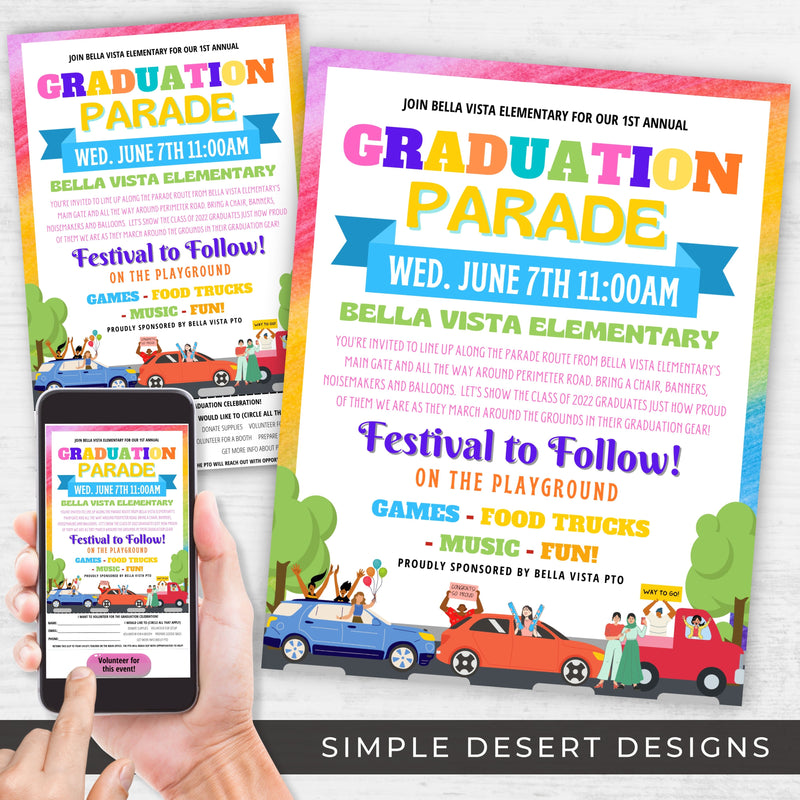 customizable graduation parade flyers for school preschool day care prek kindergarten graduation walk parade flyer