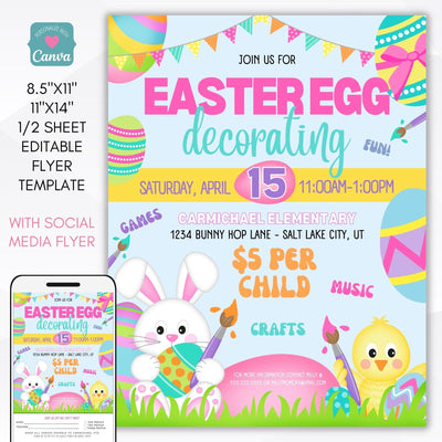 Easter egg painting fundraiser event flyer