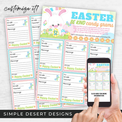 Cute Spring Easter Theme be kind movement candy grams for easy school fundraising event