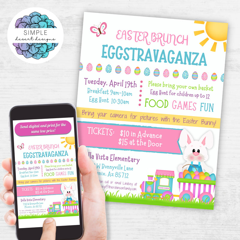 Easter egg hunt and breakfast brunch event custom flyer set for fundraiser for schools church and community fundraising events